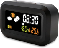 Digital Travel Alarm Clock With Battery Operated Backlit LCD Display 12/24 Hour Snooze Calendar Meteo Temperature Humidity